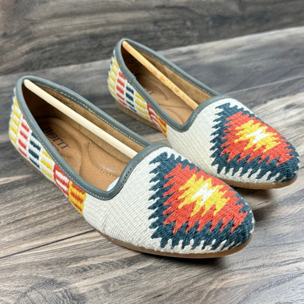NIB Born 7.5M Giselle Woven Slipper Flats Loafers Southwestern White Multicolor - Picture 5 of 12